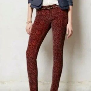 NWT $128 Pilcro‎ and the Letterpress Serif Paisley Skinny Pants Raspberry Red 26